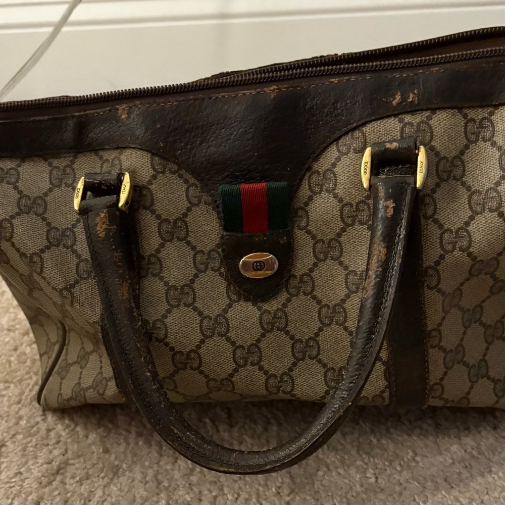 Gucci Brown GG Monogram Tote with Leather Trim